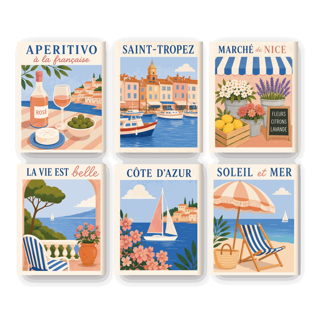 6 Mini-Gemälde | Französische Riviera Set - Malen nach Zahlen