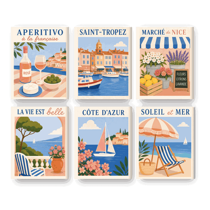 6 Mini-Gemälde | Französische Riviera Set - Malen nach Zahlen
