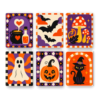 6 Mini-Gemälde | Groovy Halloween Set - Malen nach Zahlen
