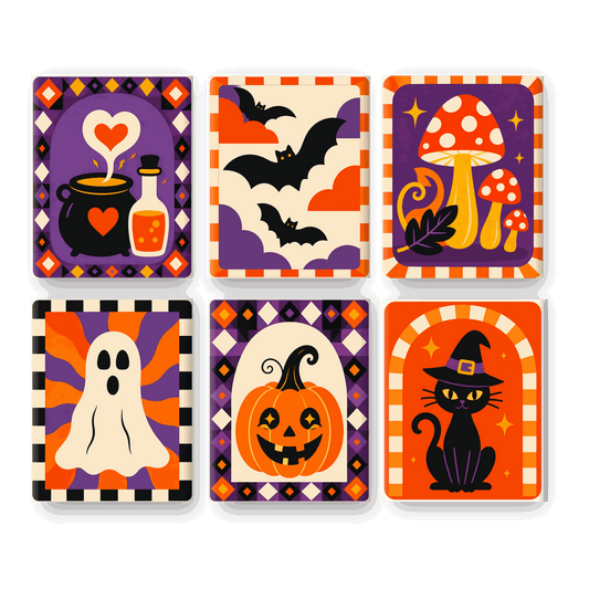 6 Mini-Gemälde | Groovy Halloween Set - Malen nach Zahlen