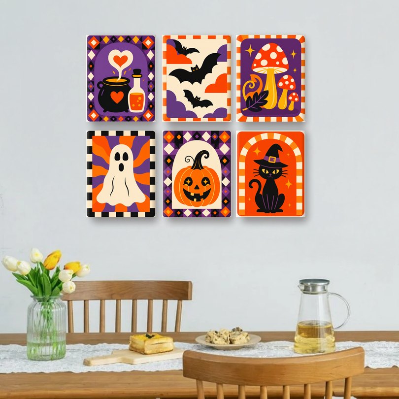 6 Mini-Gemälde | Groovy Halloween Set