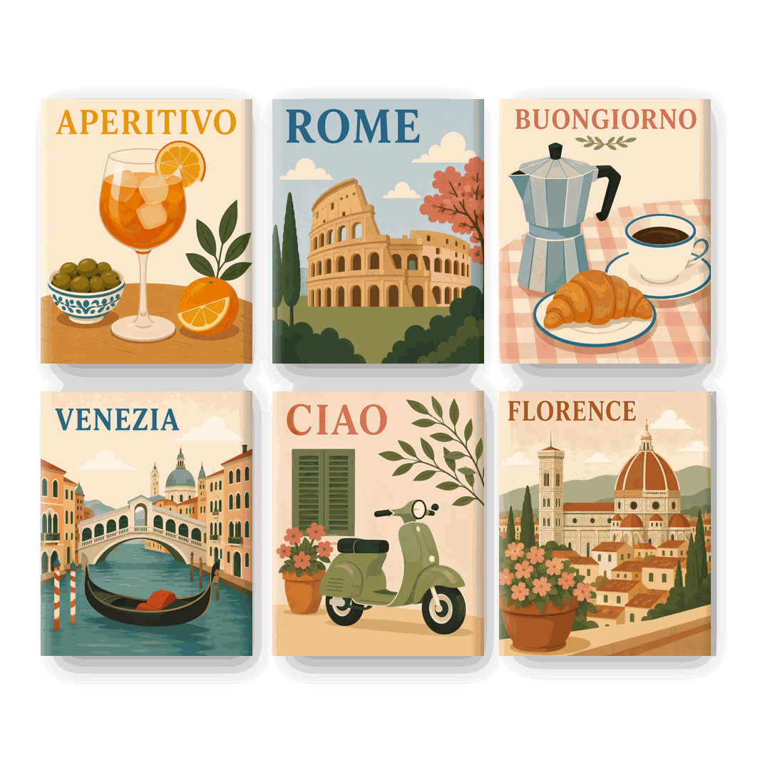6 Mini-Gemälde | Italia Amore Mio Set - Malen nach Zahlen