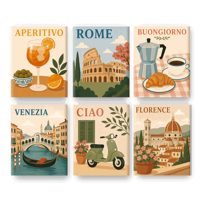 6 Mini-Gemälde | Italia Amore Mio Set - Malen nach Zahlen