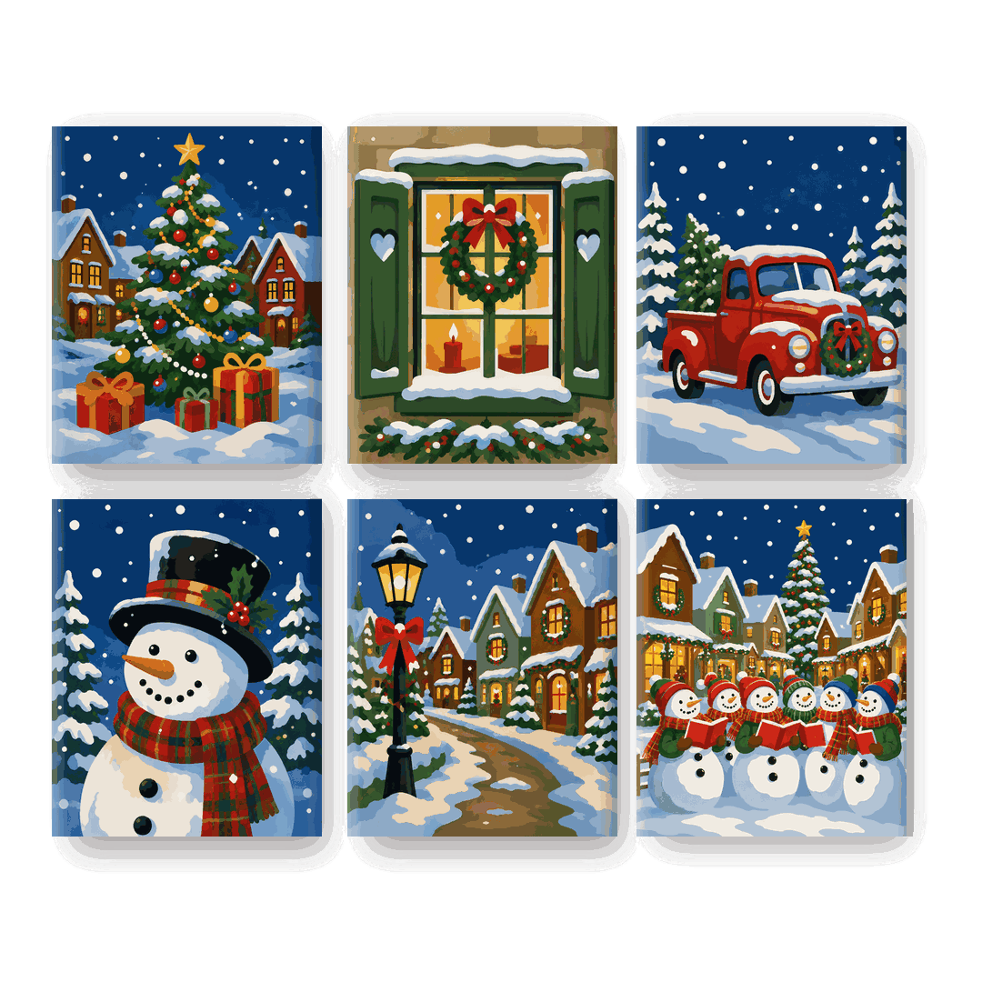 6 Mini-Gemälde | Let it Snow Set - Malen nach Zahlen