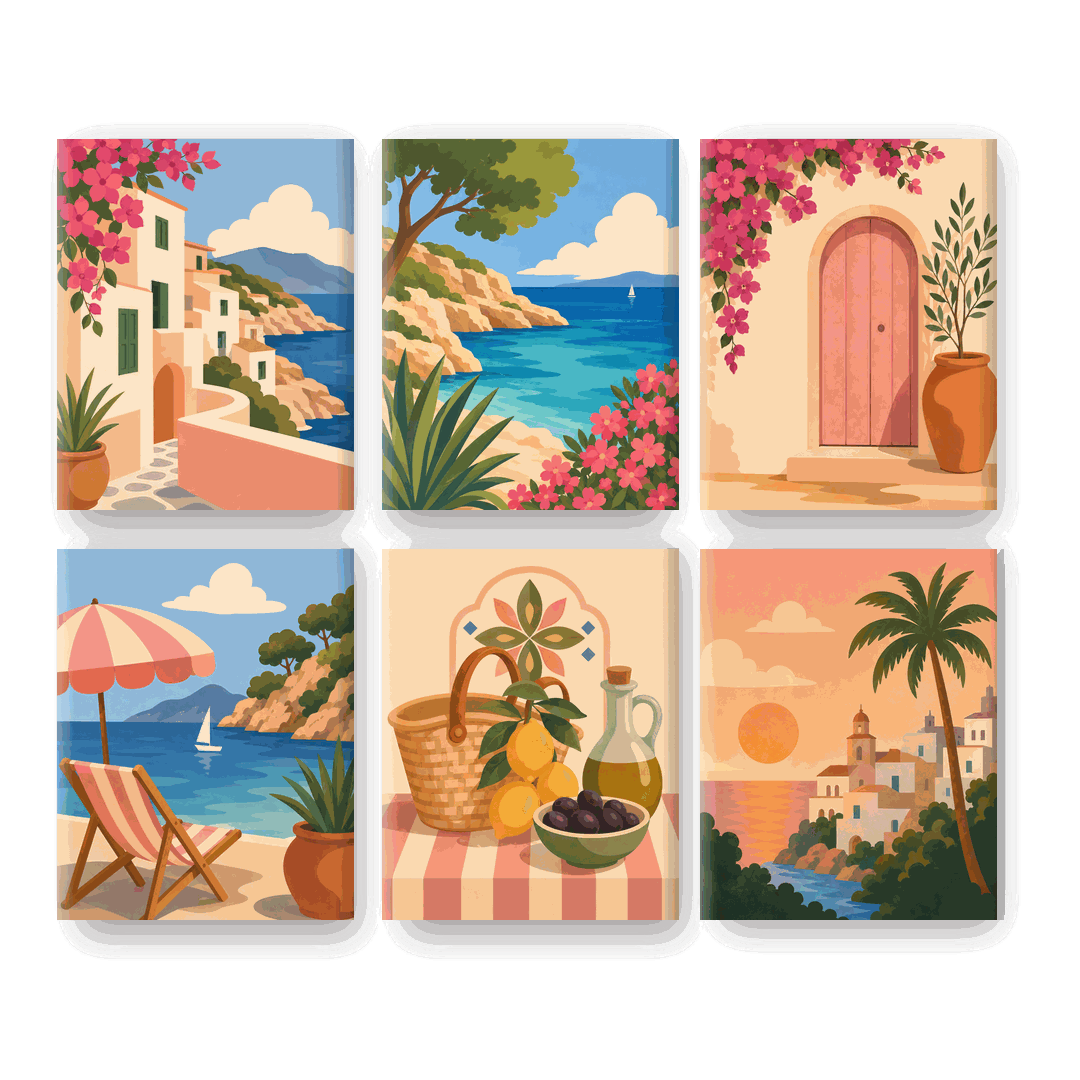 6 Mini-Gemälde | Mallorca-Auszeit Set - Malen nach Zahlen