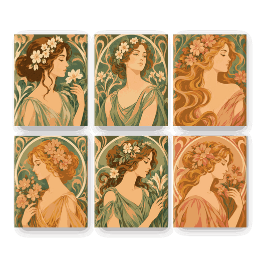 6 Mini-Gemälde | Jugendstil-Musen Set - Malen nach Zahlen