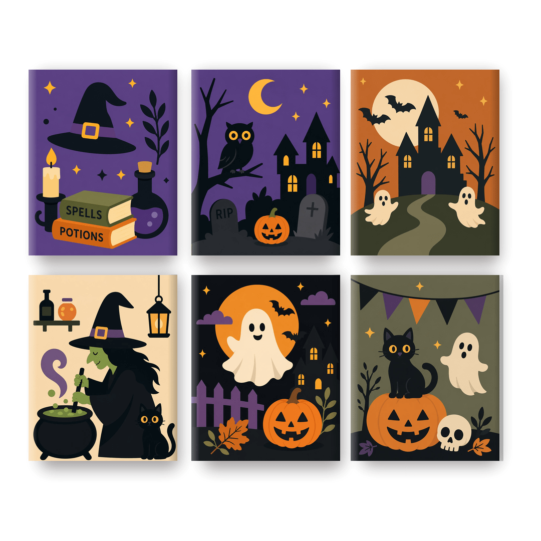 6 Mini-Gemälde | Halloween-Klassiker Set - Malen nach Zahlen