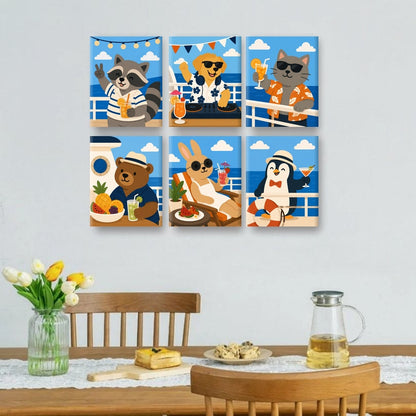 6 Mini-Gemälde | Kreuzfahrt-Tiere Set