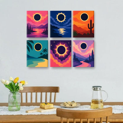 6 Mini-Gemälde | Sonnenfinsternis-Horizonte Set