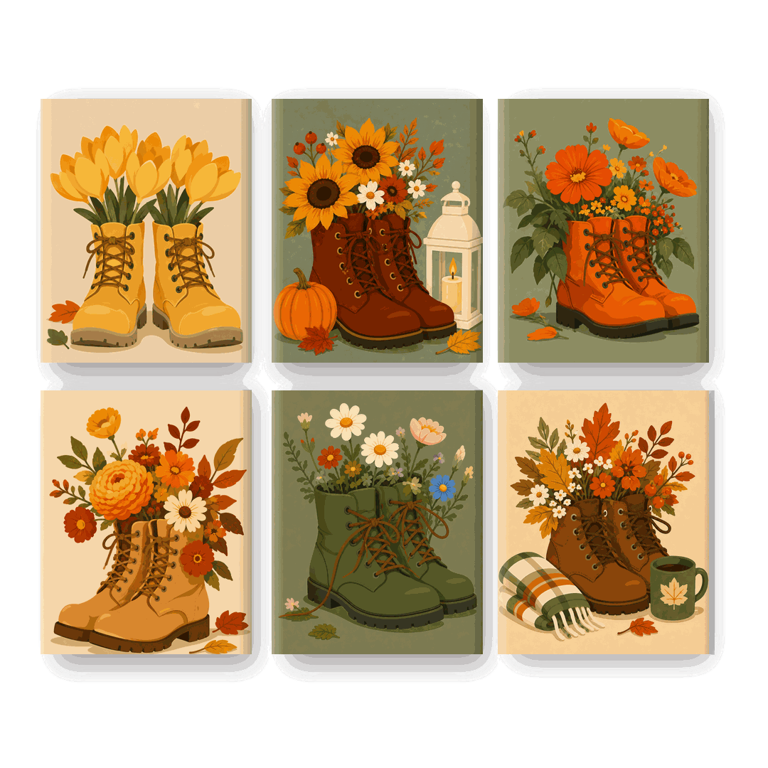 6 Mini-Gemälde | Ernte-Stiefel Set - Malen nach Zahlen