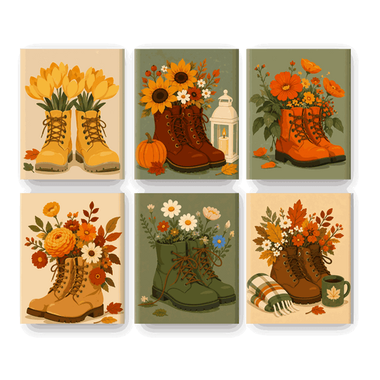 6 Mini-Gemälde | Ernte-Stiefel Set - Malen nach Zahlen