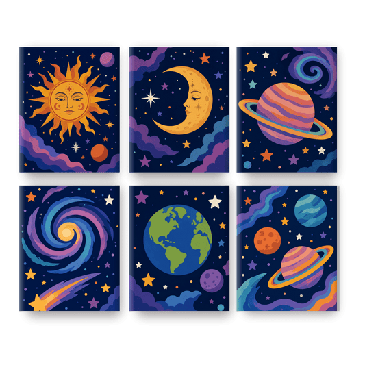 6 Mini-Gemälde | Magisches Universum Set - Malen nach Zahlen