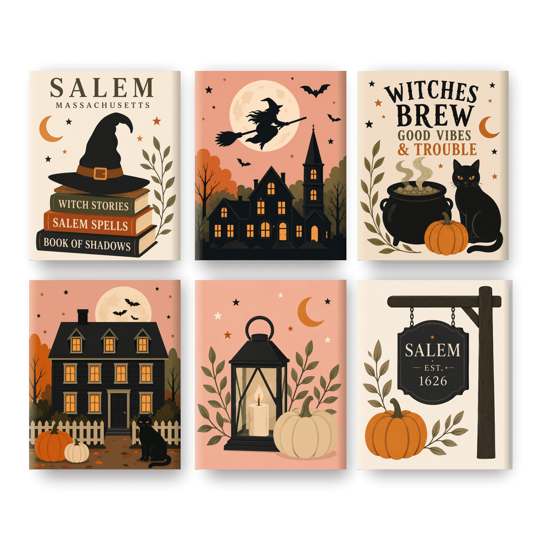 6 Mini-Gemälde | Hexenstadt Salem Set - Malen nach Zahlen