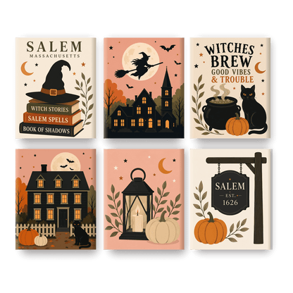 6 Mini-Gemälde | Hexenstadt Salem Set - Malen nach Zahlen