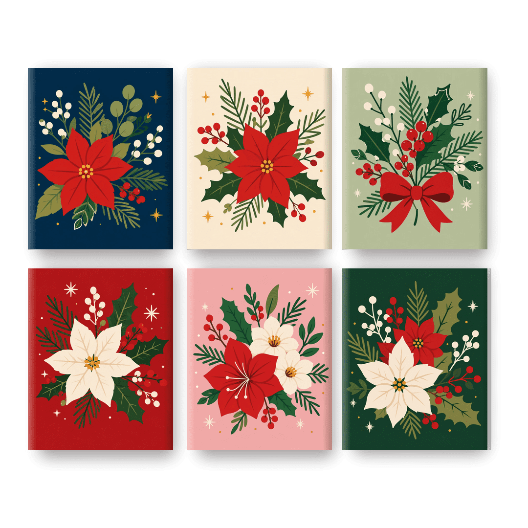 6 Mini-Gemälde | Weihnachtsstern-Blume Set - Malen nach Zahlen