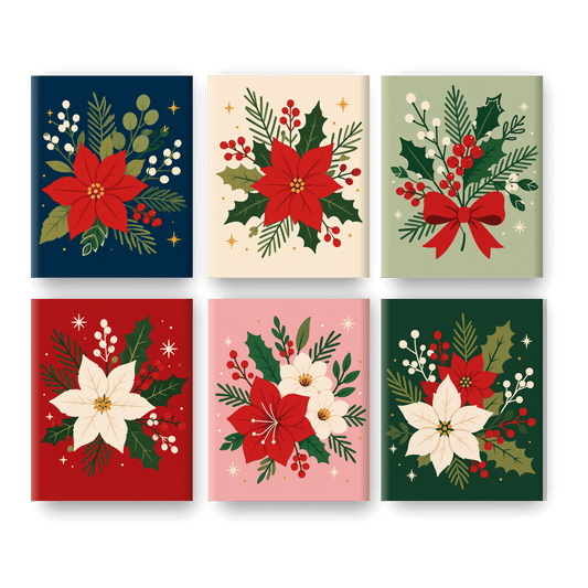 6 Mini-Gemälde | Weihnachtsstern-Blume Set - Malen nach Zahlen