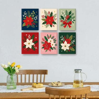 6 Mini-Gemälde | Weihnachtsstern-Blume Set