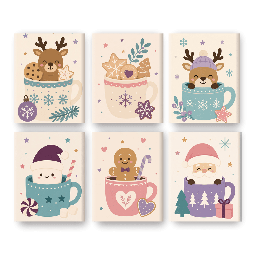 6 Mini-Gemälde | Weihnachten in Tassen Set - Malen nach Zahlen