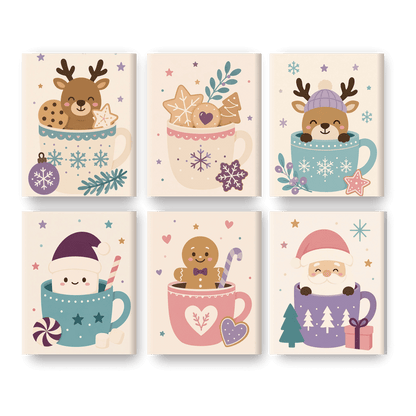 6 Mini-Gemälde | Weihnachten in Tassen Set - Malen nach Zahlen