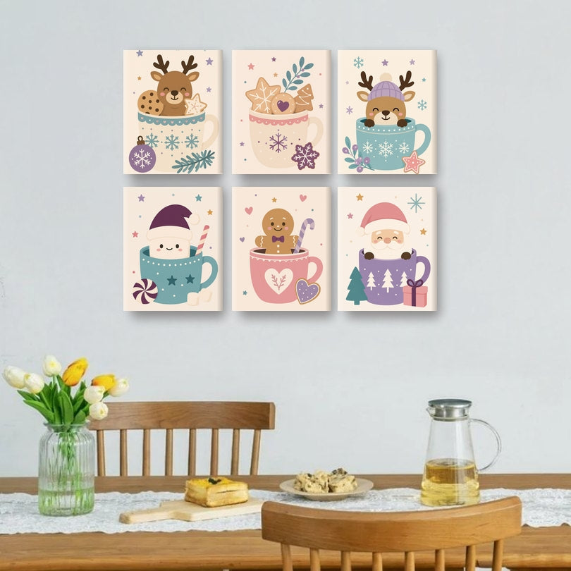 6 Mini-Gemälde | Weihnachten in Tassen Set