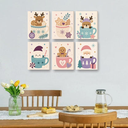 6 Mini-Gemälde | Weihnachten in Tassen Set