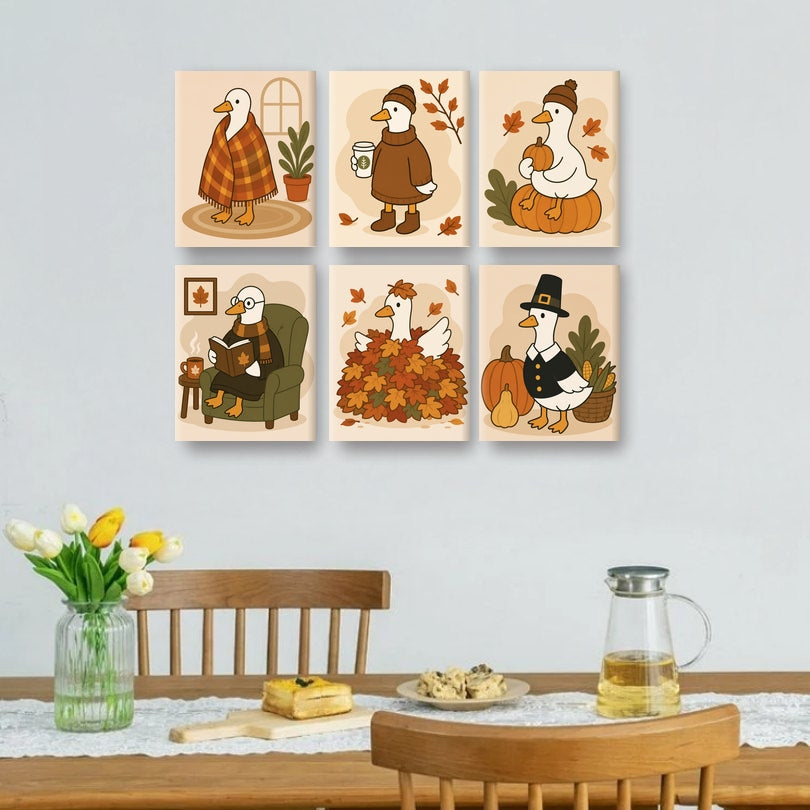 6 Mini-Gemälde | Herbstliche Gänsetage Set