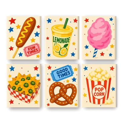 6 Mini-Gemälde | Festival-Snacks Set - Malen nach Zahlen