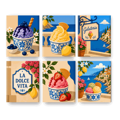 6 Mini-Gemälde | Gelato-Auszeit Set - Malen nach Zahlen