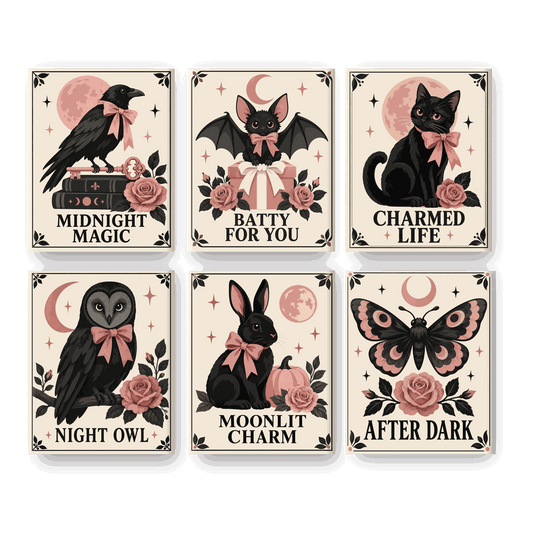 6 Mini-Gemälde | Vintage-Gothic-Halloween Set - Malen nach Zahlen