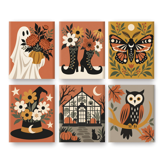 6 Mini-Gemälde | Herbstliche Pflanzenmagie Set - Malen nach Zahlen