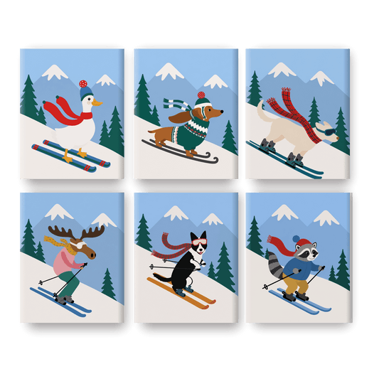 6 Mini-Gemälde | Ski-Kumpel Set - Malen nach Zahlen