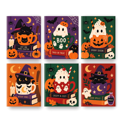 6 Mini-Gemälde | Halloween-Bücher & Tassen Set - Malen nach Zahlen