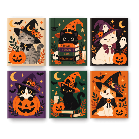 6 Mini-Gemälde | Süße Halloween-Katzen Set - Malen nach Zahlen