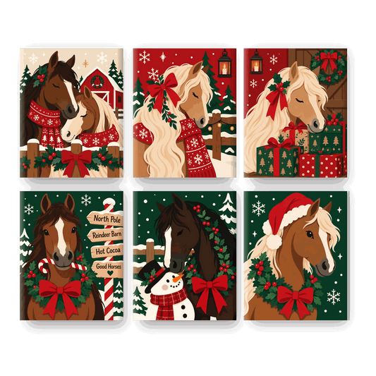 6 Mini-Gemälde | Weihnachtspferde Set - Malen nach Zahlen