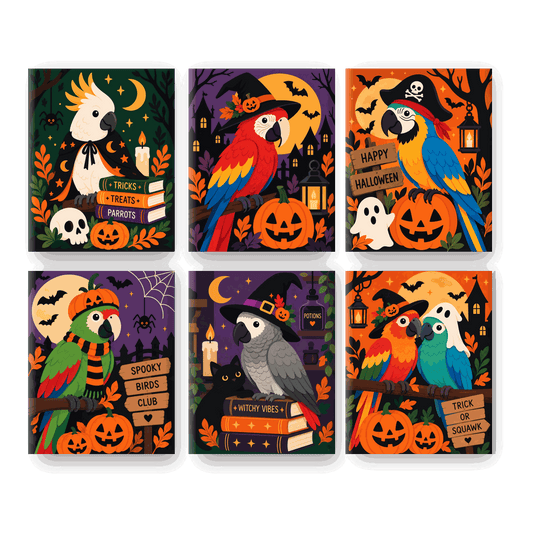 6 Mini-Gemälde | Halloween-Papageien Set - Malen nach Zahlen