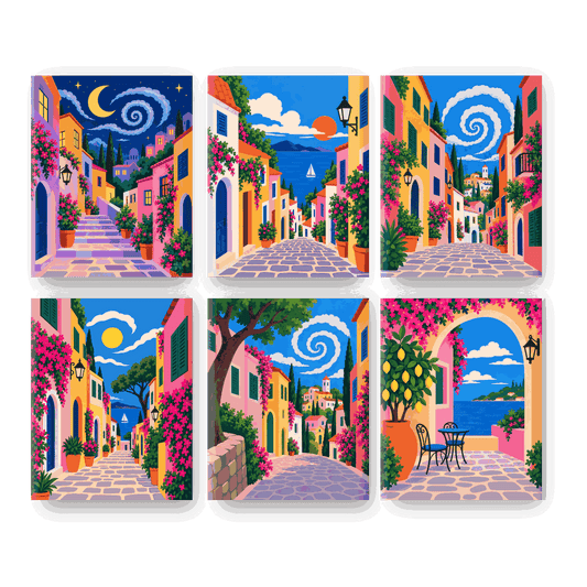 6 Mini-Gemälde | Mediterrane Gasse Set