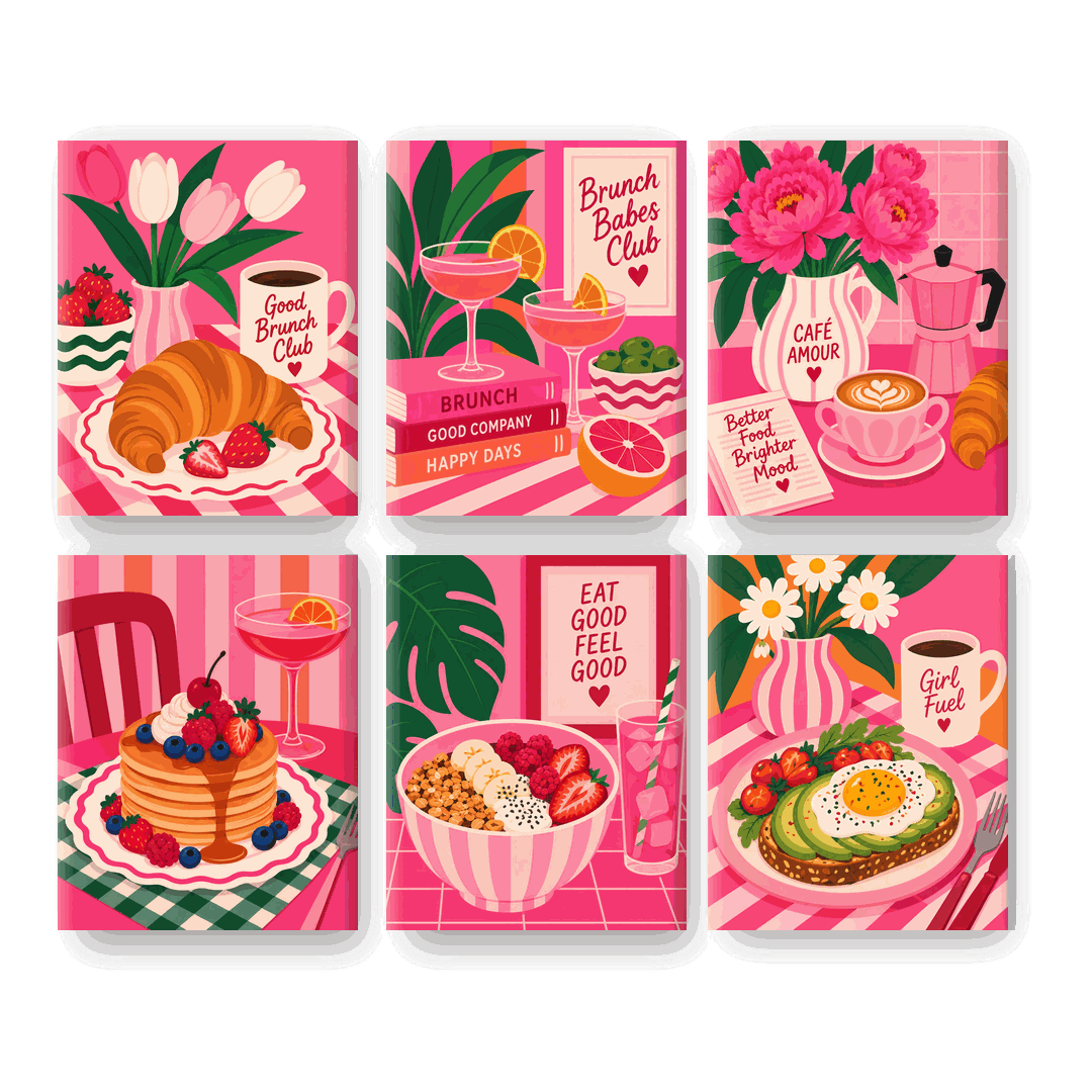 6 Mini-Gemälde | Rosa Café Set