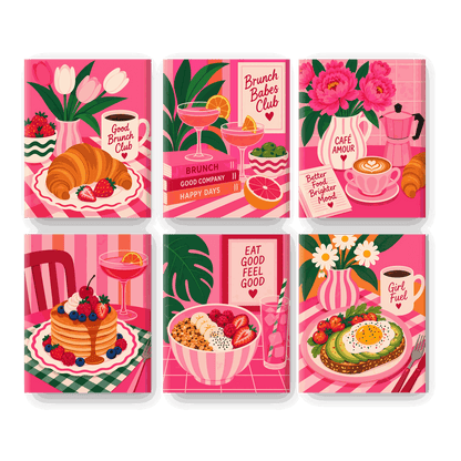 6 Mini-Gemälde | Rosa Café Set
