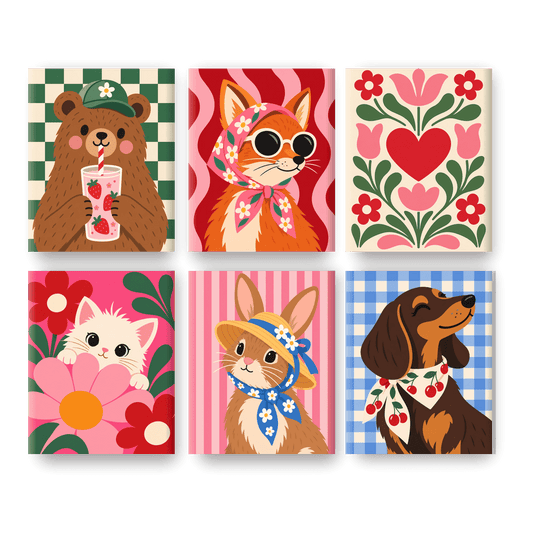 6 Mini-Gemälde | Trendige Tiere Set