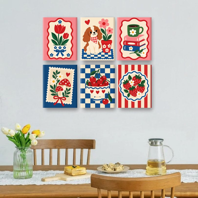 6 Mini-Gemälde | Süße Briefmarkenkunst Set