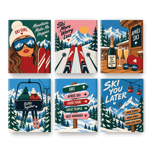 6 Mini-Gemälde | Après-Ski-Sprüche Set