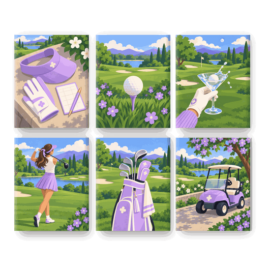 6 Mini-Gemälde | Lavendel-Golfplatz Set