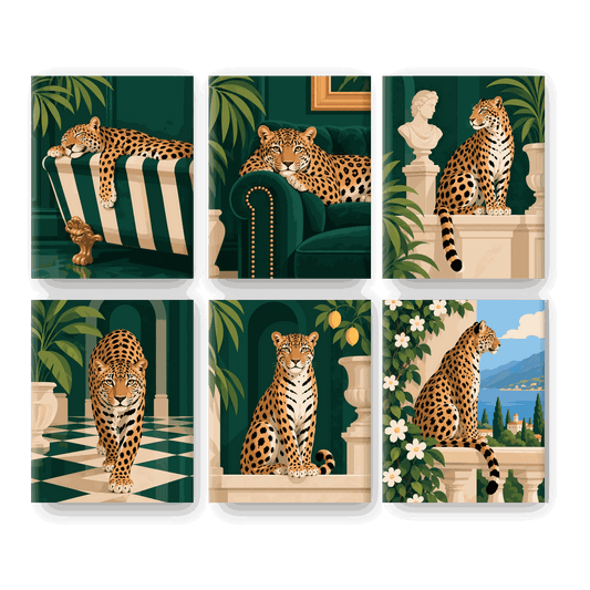 6 Mini-Gemälde | Leoparden-Lounge Set