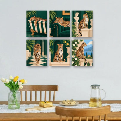 6 Mini-Gemälde | Leoparden-Lounge Set