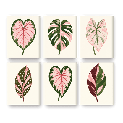 6 Mini-Gemälde | Rosa Botanik Set