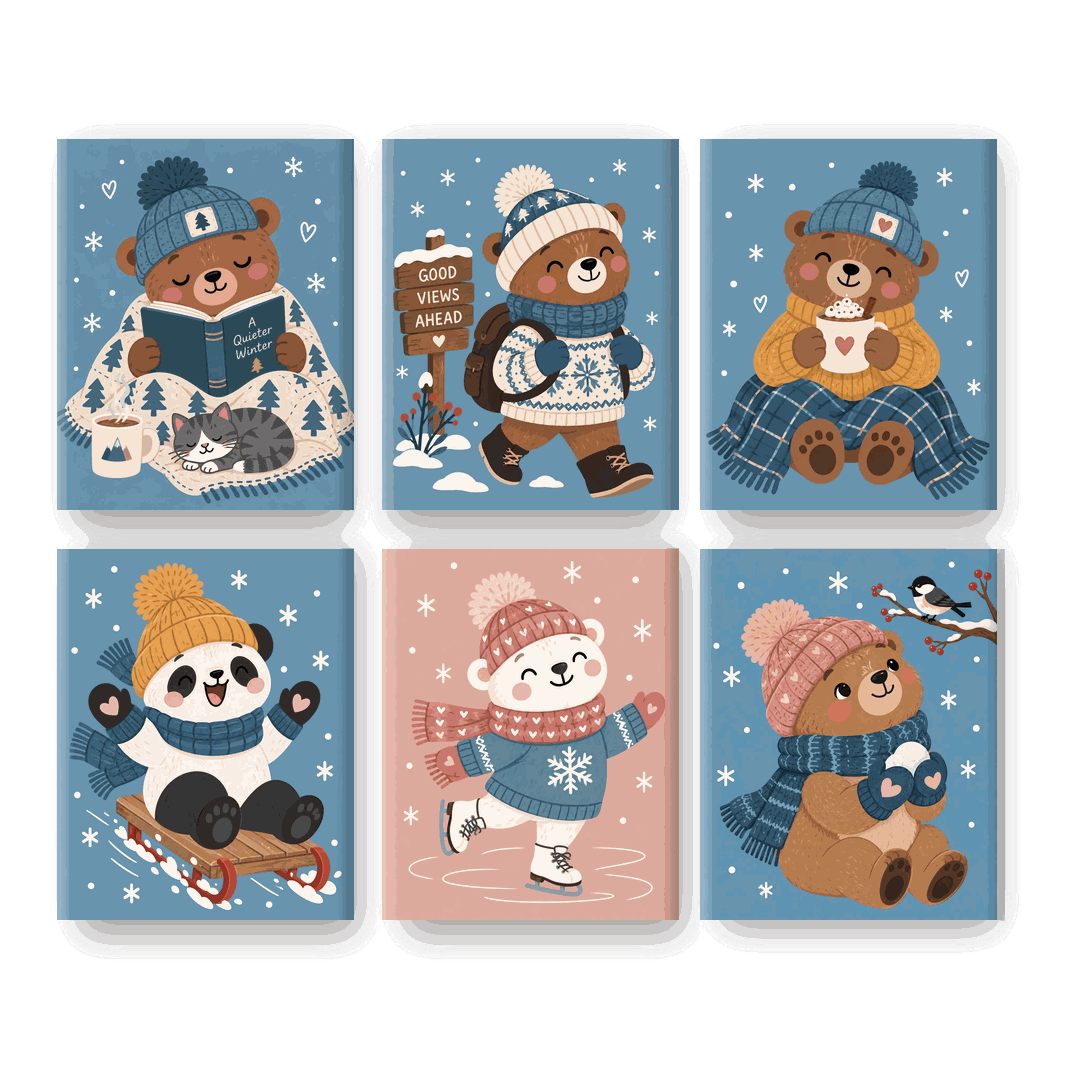 6 Mini-Gemälde | Ein stillerer Winter Set