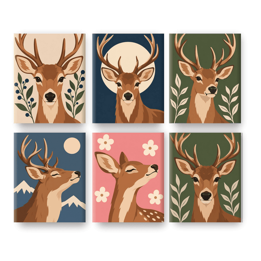 6 Mini-Gemälde | Waldhirsch Set