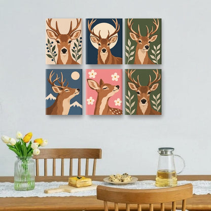 6 Mini-Gemälde | Waldhirsch Set