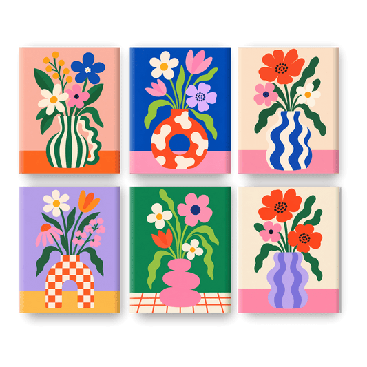 6 Mini-Gemälde | Kräftige Blüten Set