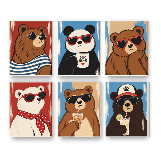 6 Mini-Gemälde | Cooler Bär Set